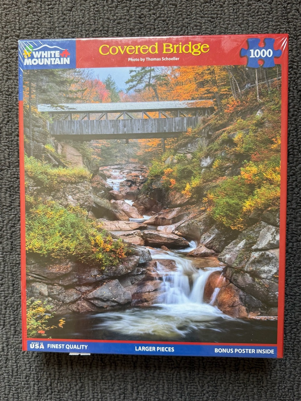 White Mountain Covered Bridge Puzzle in Autumn Hues